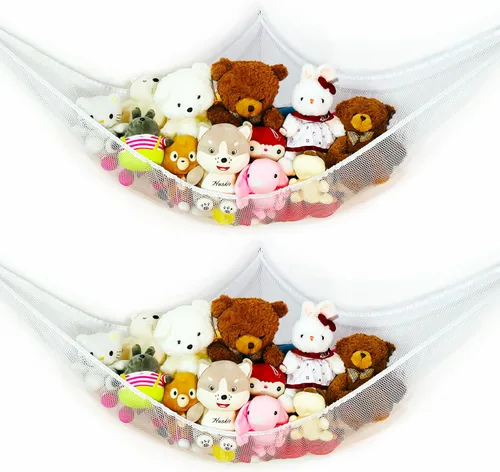 Miniatura 8 de Hamaca de juguete de red de animales de peluche, hamaca de oso de peluche, red de almacenamiento de animales de peluche gigante! XWG rosa