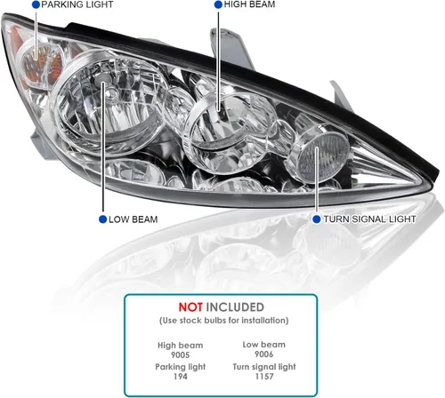 Miniatura 3 de SPEC-D TUNING Faros delanteros cromados compatibles con Toyota Camry 2005-2006, conjunto de lámpara de luz frontal L+R