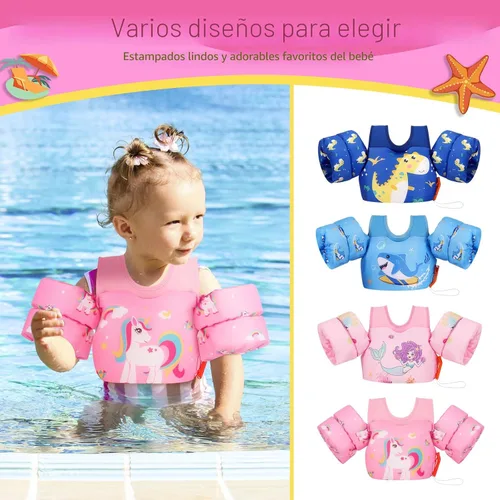 Miniatura 8 de MoKo Chaleco de natación para niños pequeños de 13-30/20-50/22-66 libras, flotadores de brazo de natación de dibujos animados, alas de agua