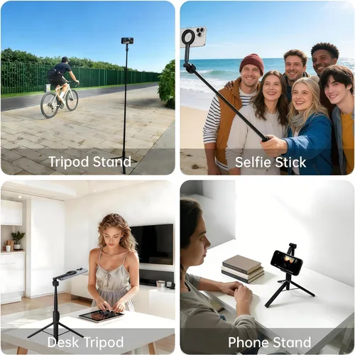 Miniatura 7 de Trípode magnético para selfie, soporte magnético extensible de aluminio de 67 pulgadas para Magsafe, giratorio de 360° y inclinación de 330°