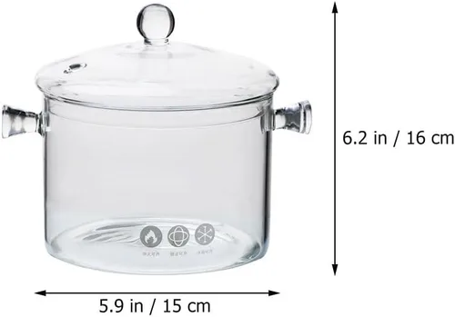Miniatura 2 de GANAZONO Olla de cocina de vidrio con tapa, resistente al calor, olla de vidrio de borosilicato, olla de doble asa para cocina casera, cocina