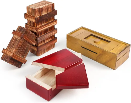 Miniatura 10 de Zhanmai 4 Piezas Cajas de Rompecabezas de Madera Cajas de Rompecabezas de Madera para Tarjetas de Regalo Portadores de Estuches de Dinero