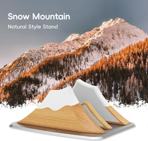 Miniatura 3 de AFOOYO Soporte vertical doble para laptop, soporte ajustable de madera en forma de pico de nieve, base de escritorio con 2 ranuras compatible