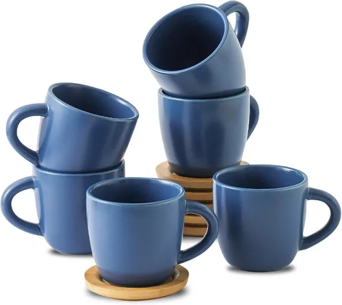 Miniatura 15 de HASENSE Juego de 6 tazas y platillos de espresso de 3 onzas, tazas Demitasse con asa para bebidas de café, café con leche, capuchino, café moca