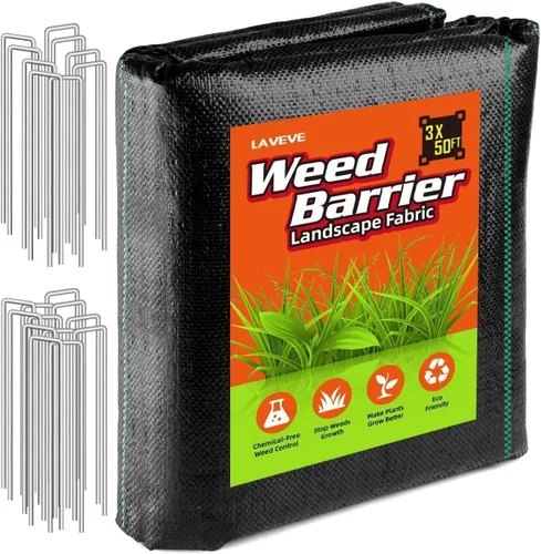 LAVEVE Tela de barrera contra malezas de 3 x 50 pies, paño de jardín resistente de alta calidad, cubierta de suelo para jardinería, agricultura