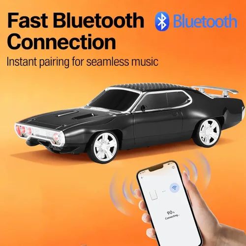 Miniatura 2 de Altavoz Bluetooth retro para automóvil con sonido estéreo HD, emparejamiento TWS, luces LED de fiesta, micrófono incorporado, altavoz Bluetooth Negro