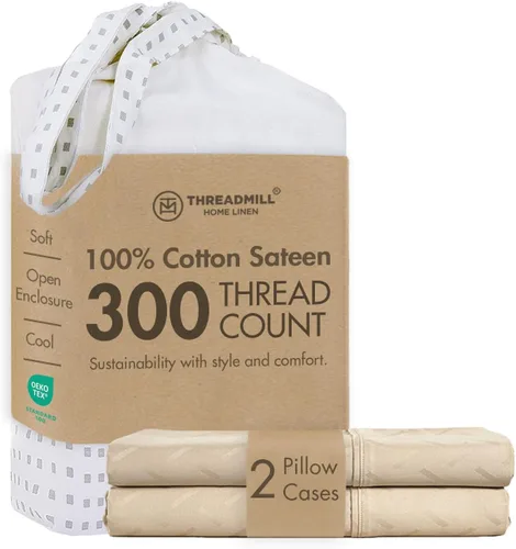 Miniatura 15 de Threadmill Home Linen Bedding - Juego de sábanas de 300 hilos, 100 % algodón, juego de cama de lujo, 4 piezas, tejido de satén suave, color blanco
