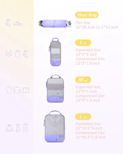 Miniatura 2 de BAGSMART - Juego de 6 cubos de compresión para maletas, juego de 6, 4 y 2, cubos organizadores de viaje, juego de bolsas expandibles, organizadores