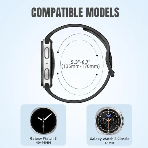 Miniatura 7 de DaQin - Paquete de 8 correas deportivas compatibles para Samsung Galaxy Watch 8 de 40 mm y 44 mm/Galaxy Watch 8 Classic de 46 mm, correa impermeable