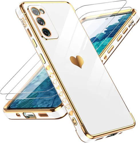 LeYi Funda para Samsung Galaxy S20 FE con protector de pantalla [2 piezas] + protección completa de la cámara, diseño femenino de corazón chapado en
