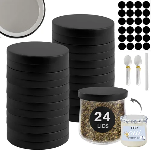 Miniatura 7 de Oui - Tapas para tarros de yogur, paquete de 12 tapas de metal negro para contenedor de yogur Yoplait, tapas para tarros de yogur oui con etiqueta