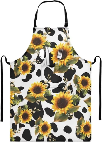 Miniatura 15 de GIFTPUZZ Delantal de chef para mujer con lazo largo y bolsillo frontal con correas