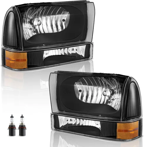 WEELMOTO Conjunto de faros con bombillas para Ford Super Duty F250 F350 F450 F550 99-04, para Ford Excursion 00-04 con luz de señal de parachoques