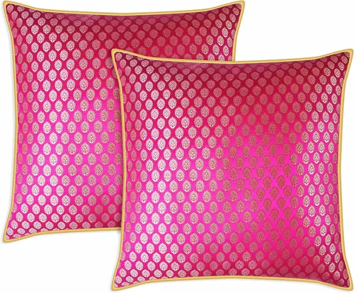 Miniatura 10 de AVKA Studio Fundas de almohada de damasco – Paquete de 2 almohadas decorativas de brocado de seda sintética – Beige dorado 20 x 20 pulgadas – Funda