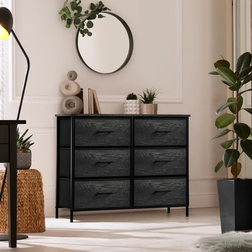 Miniatura 6 de Sorbus Cómoda con 6 cajones, unidad organizadora de pecho con marco de acero, parte superior de madera y asa, contenedores de tela fáciles de tirar