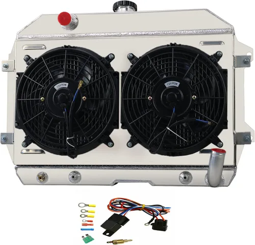 Radiador para 1970-1974 Datsun 240Z 260Z 2.4L 2.6L L6 Gas, radiador de aluminio completo de 3 filas + 2 ventiladores de 10 pulgadas + cubierta + kit