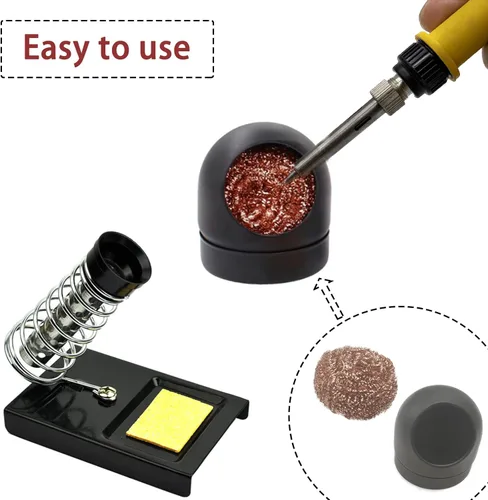 Miniatura 4 de Soporte para soldador con soporte para soldador, soporte para soldador con limpiador de puntas de soldador y esponja de limpieza, base de latón