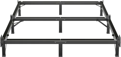 MAF Bastidor de cama de metal Queen de 8 pulgadas, base de cama de soporte de 9 patas, marco de cama Queen para somier y colchón, base de cama Negro