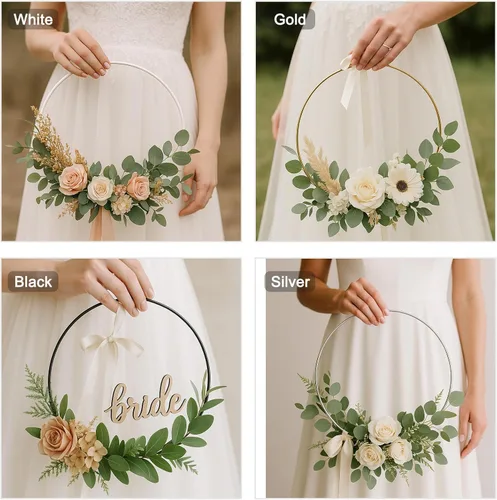 Miniatura 9 de Paquete de 8 aros florales de metal de 12 pulgadas para manualidades, anillos de macramé, coronas, anillos de atrapasueños, coronas, anillos
