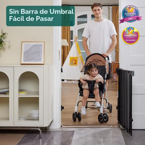 Miniatura 2 de Babelio Puerta de bebé para escaleras, cocina y puertas, sin barra inferior, operación con una sola mano, cierre automático, montaje de hardware