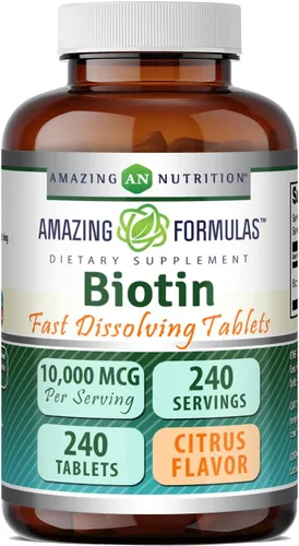 Miniatura 9 de Amazing Formulas Biotin 10,000 mcg Tabletas de disolución rápida Sin OMG Suplemento sin gluten Fabricado en Estados Unidos