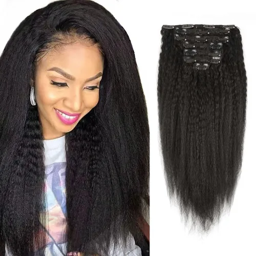 Sassina - Extensión de pelo humano lacio con ondas, con clip, 8A, doble trama, italiano, grueso, extensiones de 10-22 pulgadas, 4.23 oz, 7 unidades,