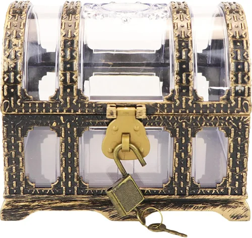 Miniatura 9 de Cofre del tesoro pirata para niños: pequeña caja del tesoro con cerradura y llave, caja de colección vintage de plástico para almacenamiento
