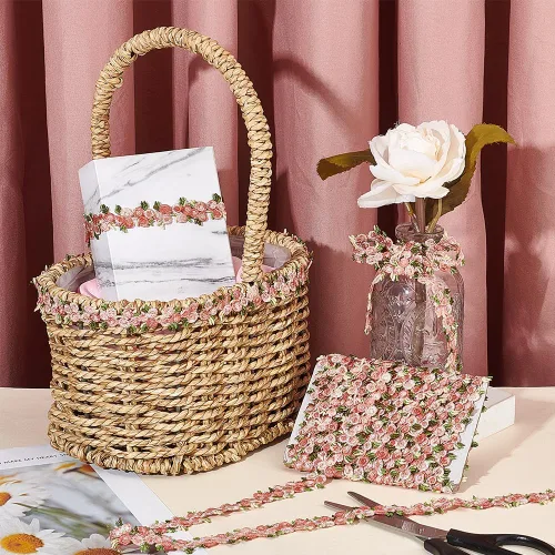 Miniatura 5 de PH PandaHall Cinta de poliéster con borde de encaje floral de 5 yardas, adorno bordado para apliques de boda, costura artesanal, tapicería, cortina
