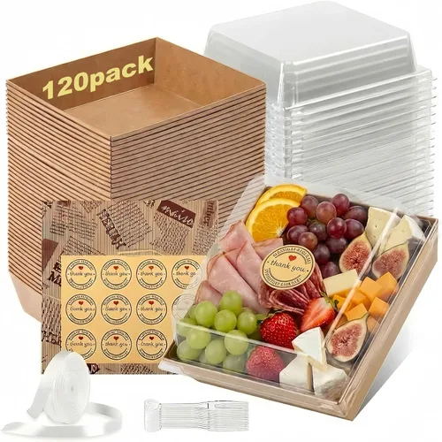 120 Cajas Pequeñas de Charcutería con Tapas Transparentes - Mini Cajas de Charcutería de Papel Desechable de 5 Pulgadas, Cajas de Postres de