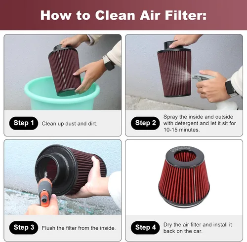 Miniatura 22 de KYOSTAR Filtro de aire universal de alto flujo de 3" (76 mm), entrada de aire frío de cono reutilizable, alto rendimiento, lavable, kit de aire seco