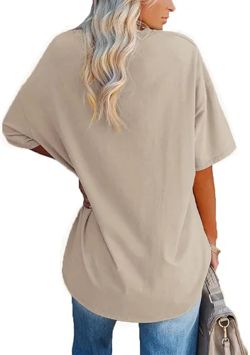 Miniatura 2 de Ebifin Camisetas de gran tamaño para mujer, de media manga, cuello en V, cómodas y acogedoras, de algodón