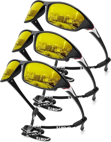 KALIYADI 4 Pack Polarized Sunglasses-Men Sports Sun-glasses: Mens Sunglasses UV Protection for Fishing Driving Cycling A15-visión nocturna/visión