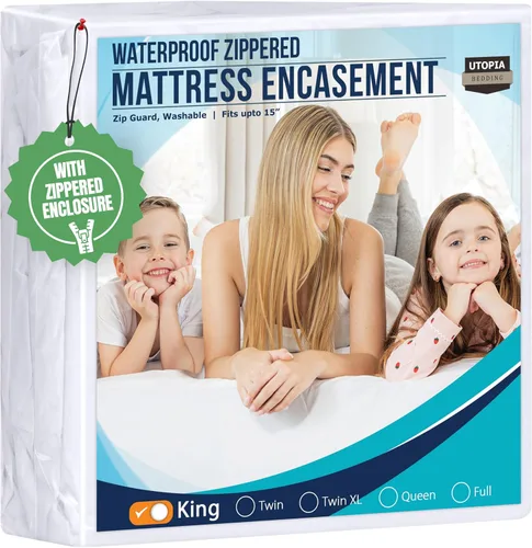 Utopia Bedding - Protector de colchón impermeable tamaño King, con zíper, funda de colchón a prueba de chinches y ácaros, funda de colchón