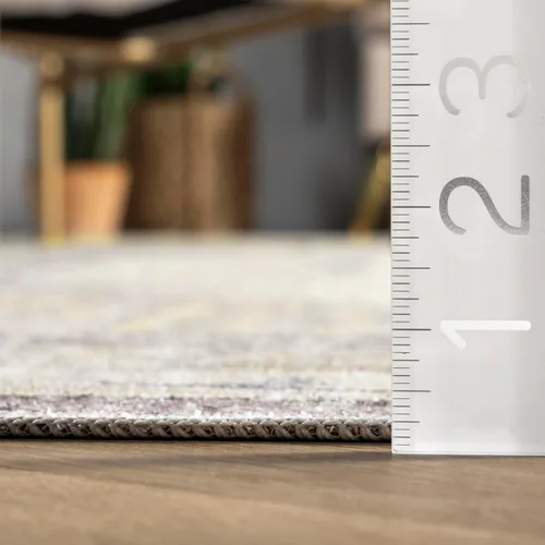 Miniatura 2 de nuLOOM Glenda - Alfombra ultrafina lavable a máquina, diseño de medallón desteñido, 5 x 8 pies, color gris claro