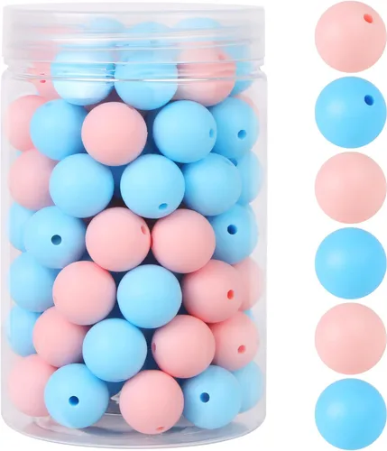 Miniatura 9 de EVERMARKET - 110 cuentas focales de silicona, cuentas de silicona de 0.59 pulgadas para hacer llaveros, cuentas redondas de silicona a granel