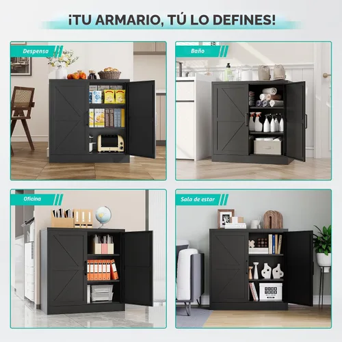 Miniatura 5 de Armario de almacenamiento negro con puertas y estantes ajustables, gabinetes de despensa de alimentos de granja de 36 pulgadas de alto, armario