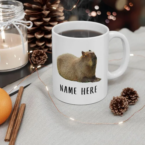Miniatura 8 de Funny Capybara - Taza de café con nombre personalizado de Navidad 2025, color blanco, 11 onzas