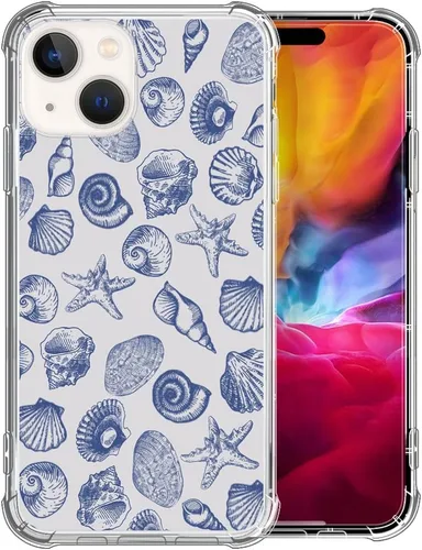 Miniatura 8 de DAIZAG Funda compatible con iPhone 13 Pro Max, bonita funda azul de conchas marinas para niñas y mujeres, funda transparente suave y transparente