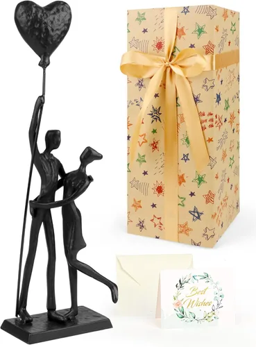 Miniatura 15 de Kresecioo Aniversario para pareja/ella, estatua de pareja cariñosa besándose debajo del paraguas, escultura de hierro fundido hecha a mano