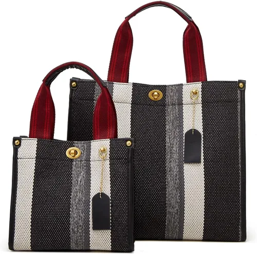 Miniatura 5 de Bolso de mano Hobo para mujer, bolso de hombro de lona, bolso cruzado elegante, bolso grande, color a rayas de contraste