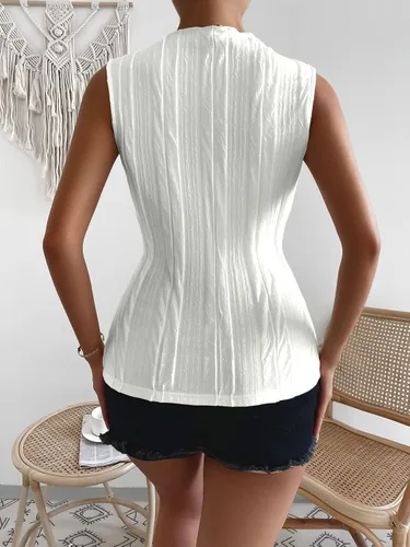 Miniatura 3 de Verdusa Camiseta sin mangas con cuello alto falso y textura para mujer