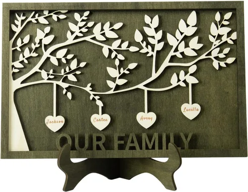 Miniatura 29 de Joyforisa Regalos para mamá y abuela, marco personalizado del árbol de la vida con corazones y nombres, marco de árbol familiar de madera Estilo 1
