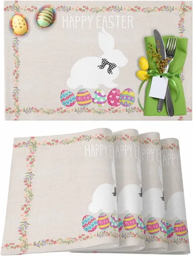 Juego de 4 manteles individuales con diseño de conejo de Pascua para decoración de mesa de Pascua, huevos de Pascua para bodas, fiestas, cocina,
