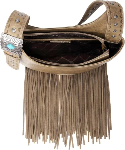 Miniatura 4 de Wrangler - Bolso de cuero con flecos para mujer, bolso hobo occidental, color turquesa, bolso de hombro