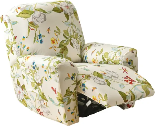 Miniatura 32 de CRFATOP Funda para sillón reclinable con estampado floral con bolsillos, funda única para sillón reclinable, 4 piezas, funda para sillón reclinable