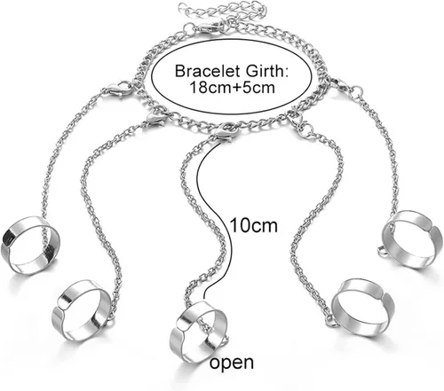 Miniatura 2 de Pulsera de metal con anillo de dedo para mujer, pulsera de anillos de dedo de cadena, pulsera punk con borla y anillo, cadena ajustable, arnés