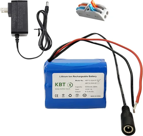Miniatura 13 de KBT 12V 1200mAh Batería recargable de iones de litio, paquete de batería de repuesto con cables desnudos y cargador compatible para dispositivos