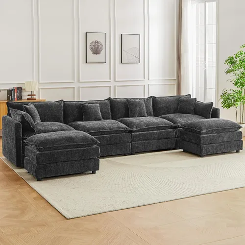 Miniatura 17 de Sofá modular seccional, juego de sofá en forma de L de 77 pulgadas con reposabrazos, cómodos sofás de nube de 2 plazas para sala de estar