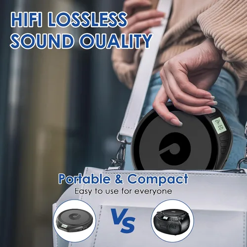 Miniatura 6 de Reproductor de CD Gueray: reproductor de CD portátil Dsicman: con auriculares para el coche con protección contra saltos y a prueba de golpes