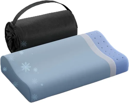 Miniatura 9 de Almohada de viaje de espuma viscoelástica – Almohadas de camping refrescantes para dormir 2 alturas – Pequeña almohada de espuma viscoelástica